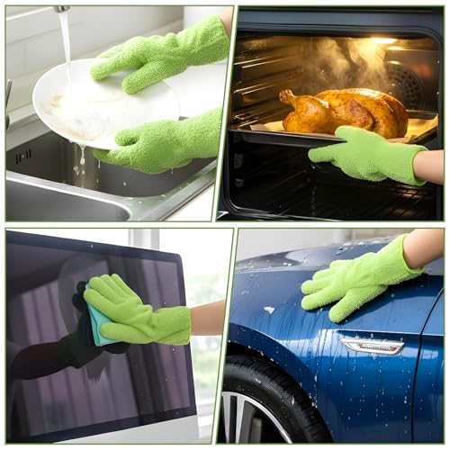 Microfiber Gloves, Dusting Gloves Microfiber Glove for Plants Mittens for houseplants Leaf Plant Care(Green)