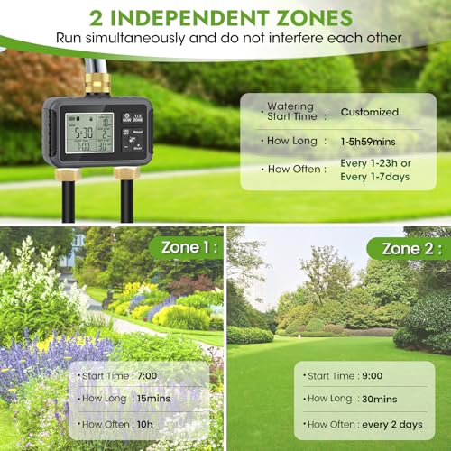120FT Drip Irrigation System with Smart Water Timer | Dual Metal Tube Design with Brass Connectors, Adjustable Nozzles and Bendable Tubing for Garden, Greenhouse and Lawn - size: 120Ft Double-Tube Brass with Timer