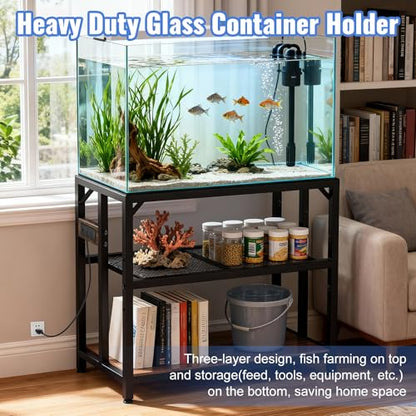 40 Gallon Metal Aquarium Fish Tank Stand, Rustic Brown | Built in power outlets adjustable shelf 660LBS load bearing fits turtle reptile terrarium breeder tank home office use - color: Rustic Brown