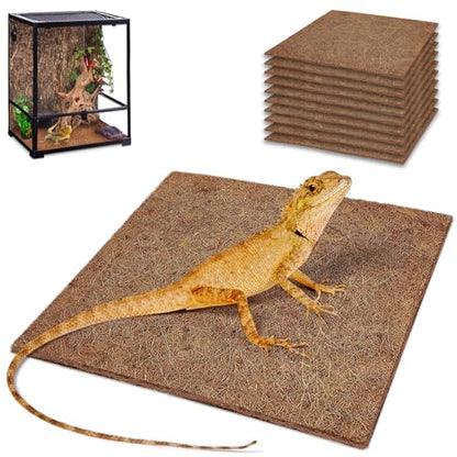 10 Pcs Reptile Carpet 12x12 Inch Coconut Fiber Mat for Tank Bedding | Natural Coconut Fiber Reptile Carpet Liner Flooring, Absorbent & Reusable For Bearded Dragons, Tortoises, Lizards & Geckos - size: 10 Pcs (12X12in)