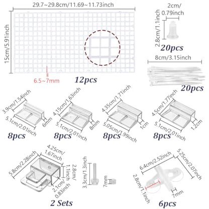 AHANDMAKER 12 Pack Fish Tank Aquarium Divider White Plastic Grid Substrate Divider Tray with 6 Pcs Sucker Clips and 20 Pcs Cable Ties Brackets for Aquarium Fish Tank Separation Breeding Decoration