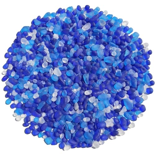 QYGL Sea Glass Stones - 0.9LB Blue Mixed Frosted Glass Pebbles Gemstones | Perfect for Aquarium Rocks, Fish Tank Gravel, Vase Fillers, DIY Crafts, and Home Decor - color: Cobalt Blue, Aquamarine, White