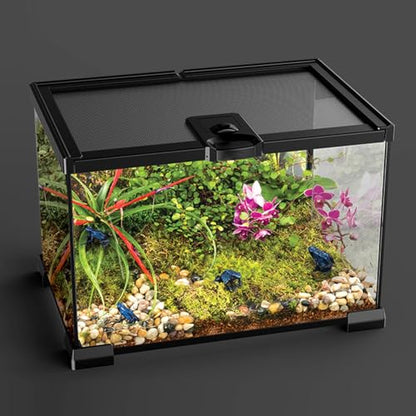 Reptile Float Glass Growth Tank, Transparent Reptile Terrarium with Wiring Hole, Eco Rainforest Feeding Box, Reptile Breeding Box Suitable for Stacking, Top Screen Ventilation Escape Proof Lid, - color: A
