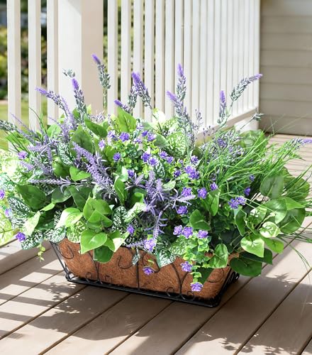 Starttag Artificial Bunches Greenery Plants Fake Plastic Leaves with Stems UV Resistant Outside Faux Plants Bushes for Outdoor Patio Garden Front Porch Yard Decor - color: Mix-2