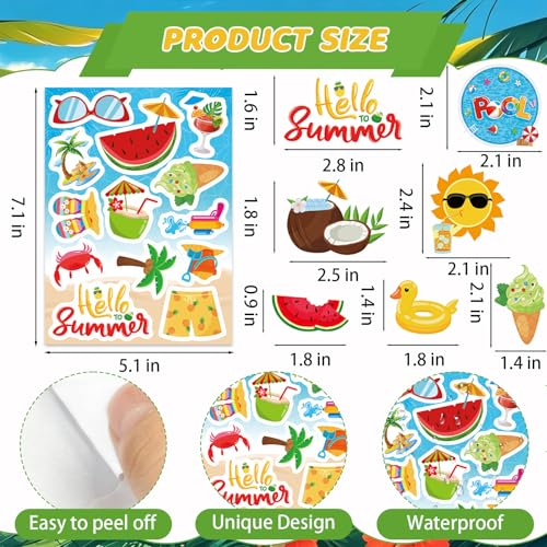 312Pcs Summer Stickers, Self Adhesive Hawaii Tropical Sticker Summer Pineapple Sun Beach Stickers for Scrapbooks Envelopes Cards Gifts Crafts Party Favors Class Rewards - style: Summer2