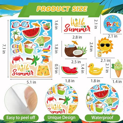 312Pcs Summer Stickers, Self Adhesive Hawaii Tropical Sticker Summer Pineapple Sun Beach Stickers for Scrapbooks Envelopes Cards Gifts Crafts Party Favors Class Rewards - style: Summer2