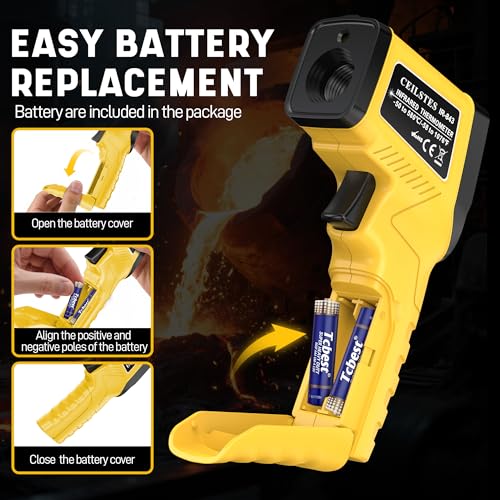 Infrared Thermometer Gun, Infrared Temperature Gun for Cooking, Laser Thermometer Gun -58℉~1076℉ with Adjustable Emissivity & Max/Min, Suitable for Industry, ovens, HVAC (Not for Human) - color: Yellow