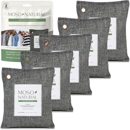 Moso Natural Air Purifying Bag 200g (5 Pack) Charcoal Odor Absorber, Car Odor Eliminator & Closet Deodorizer for Home & Pet, Lasts 2 Years, Unscented Bamboo Charcoal Bags, HGTV Editors' Pick - style: 200g (5 Pack)