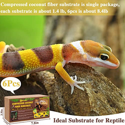 6 Pack Coconut Fiber Substrate, Premium Coco Coir Reptile Substrate | 100% Coconut Husk Terrarium Bedding for Reptiles, Tortoise, Bearded Dragon, Gecko, Snake, Hermit Crabs, Frogs, Tarantula - color: 6pcs