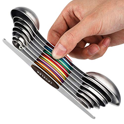 Magnetic Measuring Spoons Set Stainless Steel Dual Sided Measuring Spoons | Stackable Teaspoons Tablespoons for Measuring Dry and Liquid Ingredients - color: Color