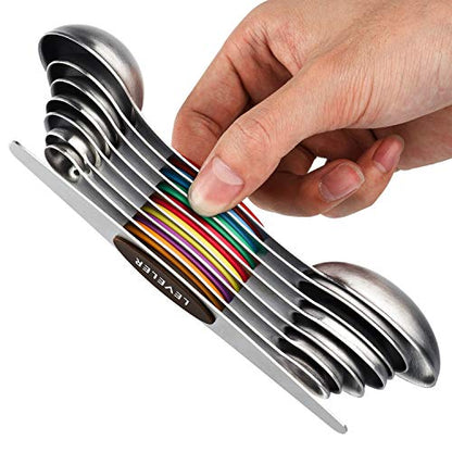 Magnetic Measuring Spoons Set Stainless Steel Dual Sided Measuring Spoons | Stackable Teaspoons Tablespoons for Measuring Dry and Liquid Ingredients - color: Color