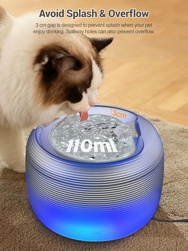 SIBAYS 3.5L Cat Water Fountain, 118oz Large Capacity Cat Fountains for Drinking with Water Level LED Light, Quiet Automatic Pet Water Fountain for Cats Indoor, Dog Water Dispenser Easy to Clean F-016B - color: Transparent Black