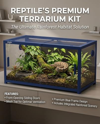 68 Gallon Reptile Tank, Snake Tank Reptile Enclosure Front Sliding Door | Stackable ventilation 68 Gallon ball python enclosure anti-escape locks and no-fingerprint handles humidify misting tubes - color: Blue, size: 68 Gallon