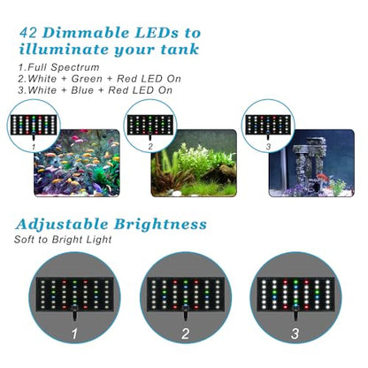 Clip On Aquarium Light with Timer for 3 to 8 Gal Fish Tank (Dimmable Full Spectrum LED) USB Moving Lamp for Open Terrarium (Adapter NOT Included), Black, DM-USBLIGHT+T02