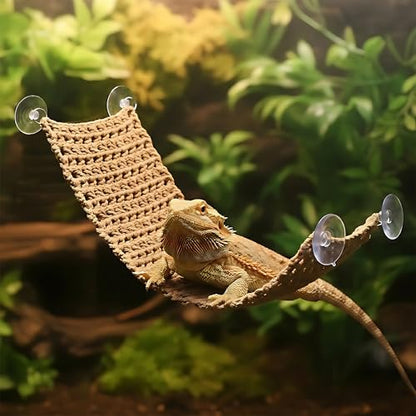 Cotton Reptile Hammock, Bearded Dragon Basking Bed & Snake Accessory | Washable 5.12"x17.72" strong suction bed for crested geckos & chameleons. Ideal vivarium tank accessories decor, snag-free