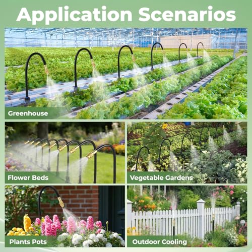 130FT Drip Irrigation System for Garden: 20 Nozzles 1/4" PE Tubing Automatic Watering Kit Adjustable Misting Sprinkler Mister Hose for Water Plants Tape Raised Beds Lawn Outdoor Yard Greenhouse 130FT - size: 130FT