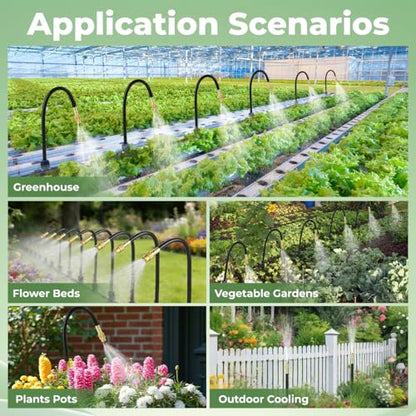 130FT Drip Irrigation System for Garden: 20 Nozzles 1/4" PE Tubing Automatic Watering Kit Adjustable Misting Sprinkler Mister Hose for Water Plants Tape Raised Beds Lawn Outdoor Yard Greenhouse 130FT - size: 130FT