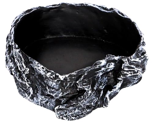 MODERNJOE'S Reptile Rock Food/Water Bowl, Water/Food Dish for Amphibians(5.4 x 5.1 x 1.4 inches) - color: Black-White