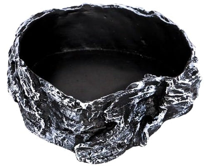 MODERNJOE'S Reptile Rock Food/Water Bowl, Water/Food Dish for Amphibians(5.4 x 5.1 x 1.4 inches) - color: Black-White