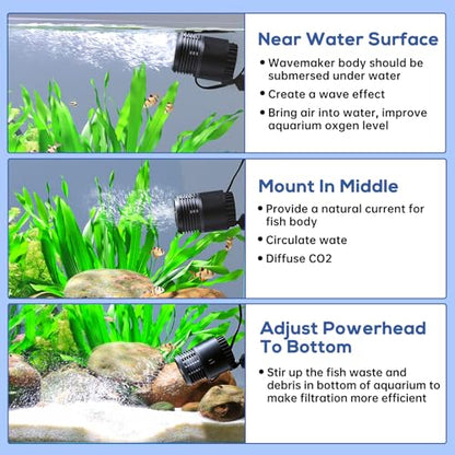 hygger Aquarium Wave Maker 10W 1500GPH Submersible Water Circulation Pump with Magnetic Base, Quiet Rotating Powerhead for 20-80 Gallon Freshwater & Saltwater Tanks - size: M