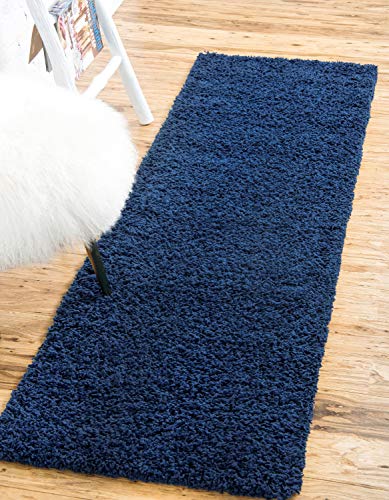 Unique Loom Solid Shag Collection Area Rug (2' 2" x 6' 5" Runner, Sapphire Blue/ Navy Blue) - color: Sapphire Blue/Navy Blue, size: 2'2" x 6'5" (Rectangular)