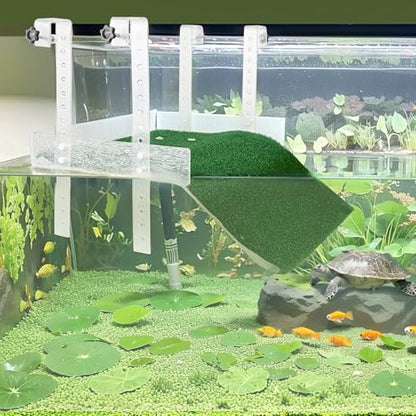 Hanging Turtle Basking Platform,with a Non-Slip Lawn That Covers Platform and Ramp,Adjustable,Fit for 15.6-19.5 Inches Width Tank,Essential for Turtle Tank Aquatic Turtles