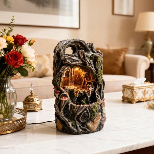 MAOCHI Tabletop Water Fountain, Home Décor Soothing Sound Machine with Automatic Pump, Nature Tree Stump Resin and for Indoor Zen Relaxation for Office, Living Room, or Bedroom Décor - color: Nature Tree