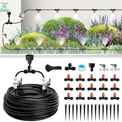 Misting Drip Irrigation System for Garden Watering,Raised Bed 60FT | Quick-Connect Micro Mist Kit for Greenhouse,Plant,Vegetable,Flower. Hanging or Inground Sprinkler,Sistema De Riego Por Goteo - size: 60FT