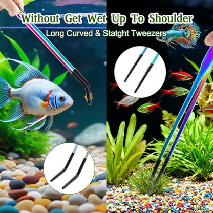 OLIISS Stainless Steel Reptile Feeding Tongs and Spoon Set - 10.6" Straight & Curved Tweezers for Aquariums & Crafts - Feeder Tools for Bearded Dragons & Lizards - Terrarium Tank Supplies - size: 10.6"(with Spoon)