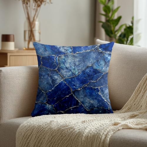 Lapis Lazuli Silver Throw Pillow Covers, Blue Cracked Stone Pattern Cushion Cases Digital Blended Hidden Zipperl Decorative Pillow Covers Square 16X16 in 2 Pcs - color: Lapis Lazuli Silver 1 Blue08, size: 16" x 16" (Pack of 2)