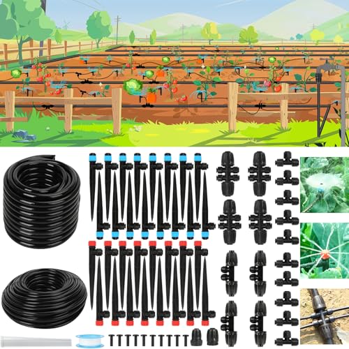 250FT Drip Irrigation Kit – 2026 New Quick-Connect Micro Irrigation System with 1/4'' 1/2'' Tubing (128FT (46FT 1/2 Inch+82FT 1/4 Inch) - size: 128FT (46FT 1/2 Inch+82FT 1/4 Inch）