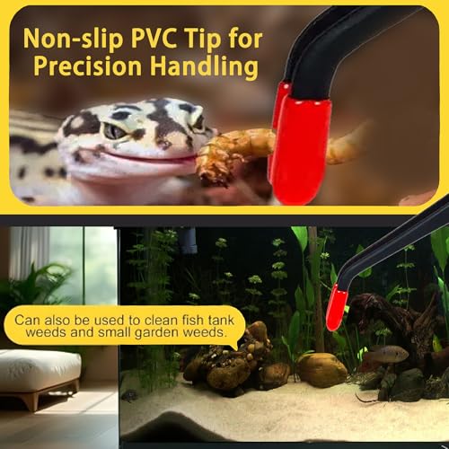 2 Pcs Reptile Feeding Tongs – Stainless Steel Aquarium Tweezers with Rubber Tips, Straight & Curved Long Handle for Bearded Dragons, Lizards, Snakes, Spiders & Terrarium Feeding