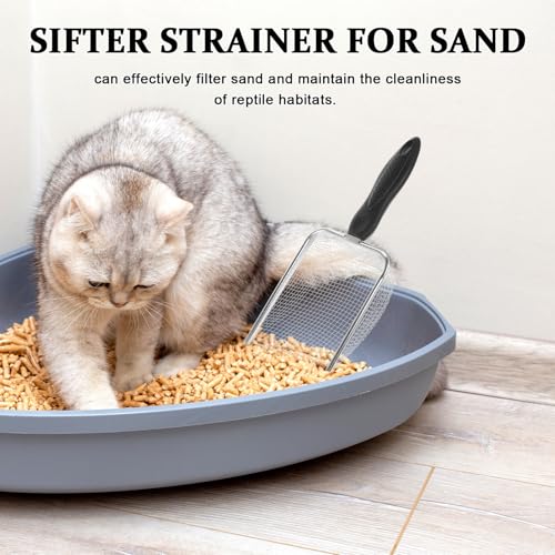 Abaodam Stainless Steel Sand Substrate Scoop for Reptiles Durable Filtering Shovel with Mesh Strainer Easy to Clean Lizard Litter for Pet Owners