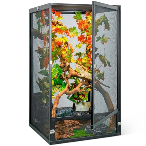 33 Gal Foldable Reptile Terrarium for Gecko & Dragon | detachable & foldable design for portability. High airflow mesh. Fits crested geckos, chameleons & dragons - size: 26x17x17 Inch
