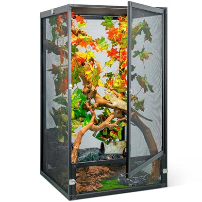 33 Gal Foldable Reptile Terrarium for Gecko & Dragon | detachable & foldable design for portability. High airflow mesh. Fits crested geckos, chameleons & dragons - size: 26x17x17 Inch