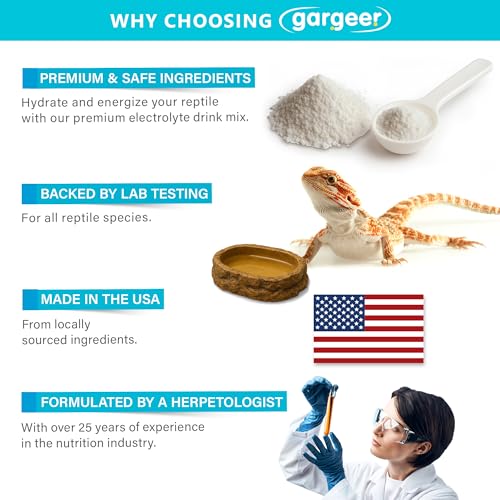 Gargeer 3.5oz Electrolyte Drink Supplement for All Reptiles. Made in USA | Science-based electrolyte powder! Dissolves easily to restore fluid balance during shedding, heat stress & travel