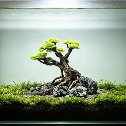 Fish Tank Decor Aquarium Bonsai Tree Resin Ornament with Faux Moss Aquascaping Decoration Artificial Landscape Centerpiece Safe & Fade-Resistant for Betta Shrimp Goldfish