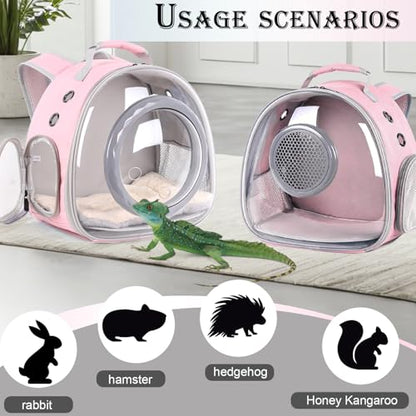 WEVONIGU Bearded Dragon Backpack Carrier with Clear Bubble Dome Window Large Space & Breathable Travel Cage with Soft Mat Airline Approved - color: Pink, size: 8.0"L x 7.0"W x 5.0"H