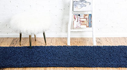 Unique Loom Solid Shag Collection Area Rug (2' 2" x 6' 5" Runner, Sapphire Blue/ Navy Blue) - color: Sapphire Blue/Navy Blue, size: 2'2" x 6'5" (Rectangular)