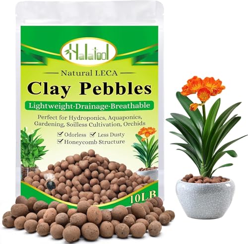 Halatool 10LB Leca Clay Pebbles for Plants, 4-16mm Hydro Balls for Drainage | Reusable Expanded Clay Pebbles, Natural Clay for Root Rot Prevention, Hydroponics, Terrariums, Top Dressing, Potted Plants - color: 10LB