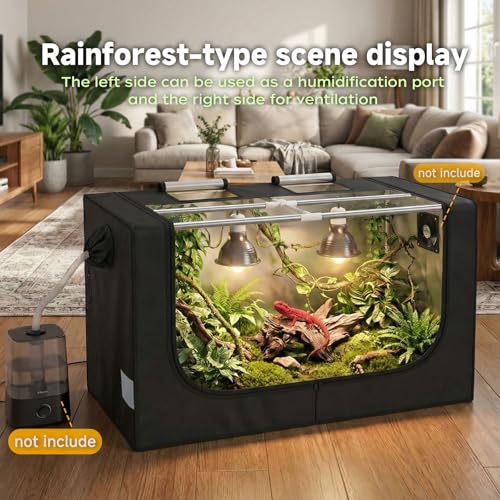 Large Reptile Enclosure Tent, 4x2x2 ft (48 x 24 x 24 Inch) Habitat | with Insulated Cover & Stainless Steel Frame, Dual 4" Accessory Ports for Bearded Dragon, Lizard, Gecko & Chameleon
