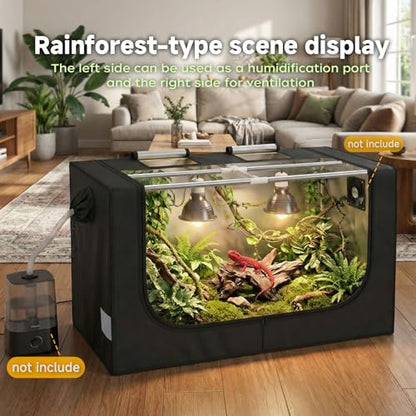 Large Reptile Enclosure Tent, 4x2x2 ft (48 x 24 x 24 Inch) Habitat | with Insulated Cover & Stainless Steel Frame, Dual 4" Accessory Ports for Bearded Dragon, Lizard, Gecko & Chameleon