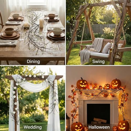 118"Faux Hanging Curly Willow Grapevine Bendable Tree Branche Wall Greenery | Long Realistic Fake Wood Greenery Twigs Stems Artificial Garland Plants For Porch Garden Mantel Arch Room Halloween Decor