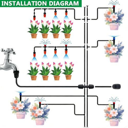135PCS 240FT Drip Irrigation System Set, Automatic Drip Irrigation Kit for Greenhouse, Yard, Lawn, Plant, with 1/2 inch Hose, 1/4 inch Distribution Tubing and Accessories - size: 135PCS-240FT Irrigation Kit