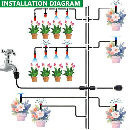 135PCS 240FT Drip Irrigation System Set, Automatic Drip Irrigation Kit for Greenhouse, Yard, Lawn, Plant, with 1/2 inch Hose, 1/4 inch Distribution Tubing and Accessories - size: 135PCS-240FT Irrigation Kit