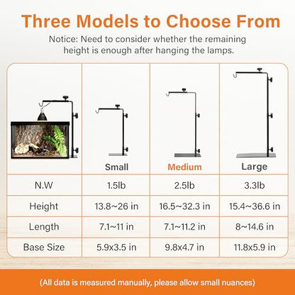 Simple Deluxe Reptile Light Stand Adjustable 16-32 inch Floor Lamp Holder, Metal Bracket for Reptile Tank & Terrarium Heating Light - size: Lamp Stand M