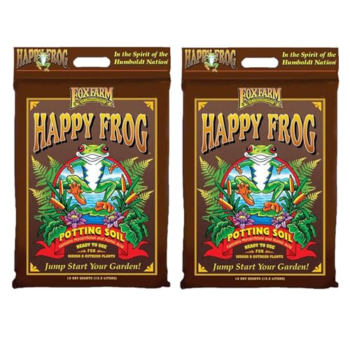 FoxFarm Happy Frog Potting Soil - Ready-to-Use Amended Container Blend with Soil Microbes, Earthworm Castings, Bat Guano, and Aged Forest Products for Indoor & Outdoor Plants - 12 Quart (Pack of 2) - size: 12 Quarts (2 Pack)