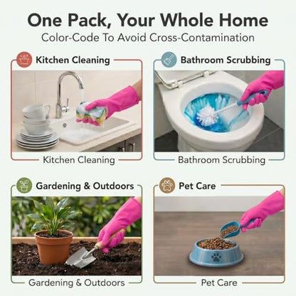 ForPro Natural Rubber Gloves, 6 Pairs Reusable Multi-Purpose Household Cleaning Gloves with Soft Inner Lining, Waterproof & Chemical-Resistant, Cotton Candy, Medium - color: Cotton Candy, size: Medium