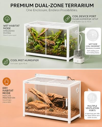 48 Gallon Reptile Tank, Leopard Gecko Reptile Enclosure Front Sliding Door | Stackable ventilation reptile terrariums Tank anti-escape locks and no-fingerprint handles humidification atomization - color: White, size: 48 Gallon