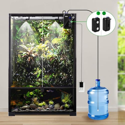 Reptile Mister, Reptile Humidifier Rainforest Spray System with Adjustable Spray Nozzles, Mini Automatic Misting System for Reptile Amphibians
